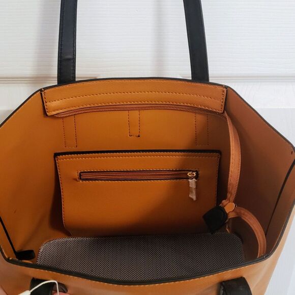 Isabelle Vegan NWT - Handbag Satchel Purse w/ Clutch  - Tan & Black - Picture 6 of 8